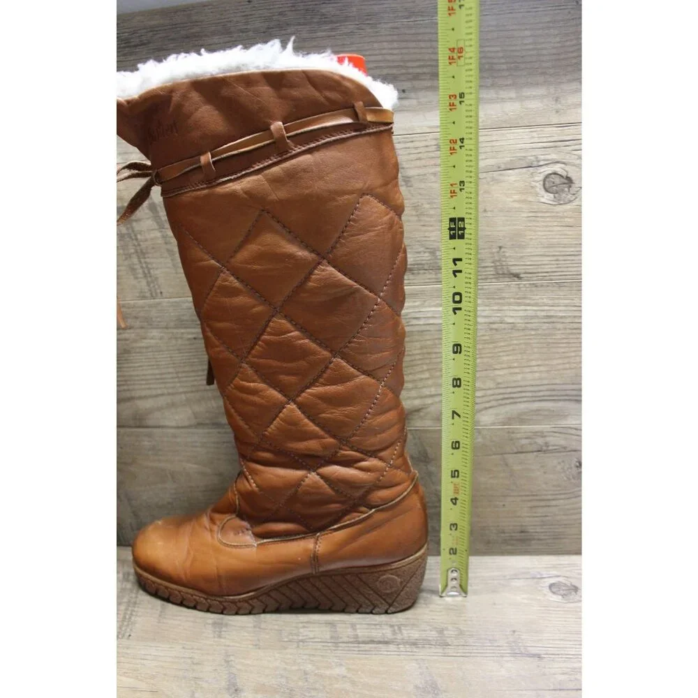 Husky by Bastien women's vintage quilted leather‎ faux fur lined tall boots